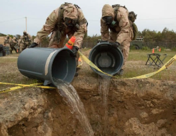 Soldiers Dumping Water into the Ground