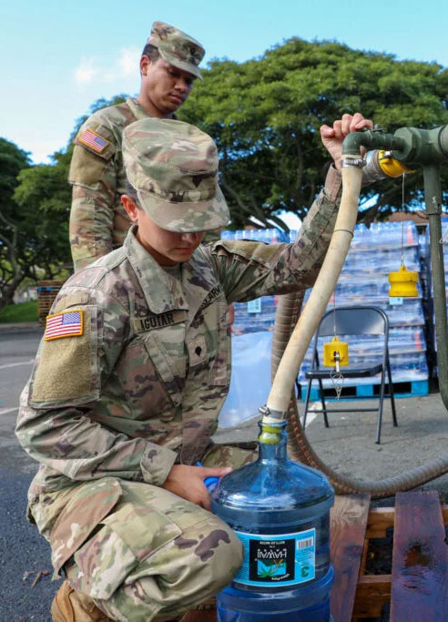 Soldier Filling Jug with Clean Water